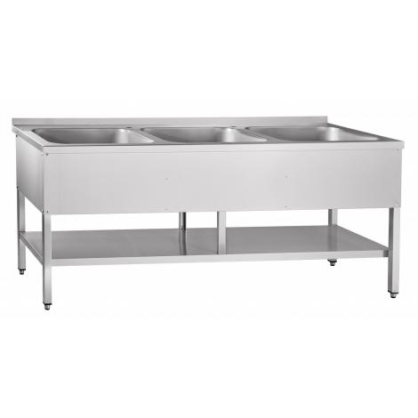 Ванна моечная трехсекционная ABAT ВМП-6-3-5РН (с полкой, вся нерж.) ― Официальный сайт Российских производителей промышленного оборудования